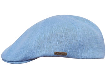 RUSTY Linen Duckbill Mens Summer Flat Cap Cabbie  Driving Bicycle  Duffer Bunnet Crook Cheese-Cutter Jeff Scally Joao BLUE