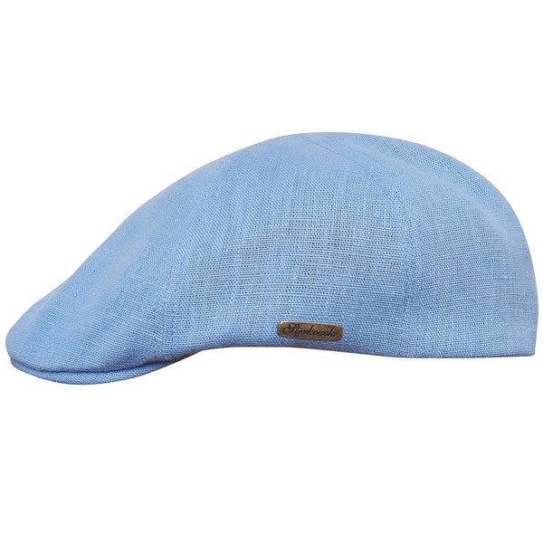 RUSTY Linen Duckbill Mens Summer Flat Cap Cabbie  Driving Bicycle  Duffer Bunnet Crook Cheese-Cutter Jeff Scally Joao BLUE