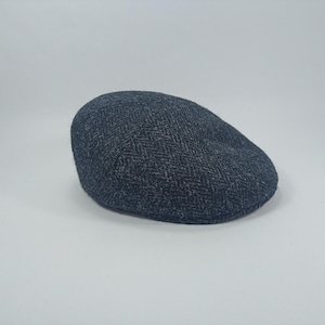 SALE!-IVY FIVE 54cm Genuine Scottish Harris Tweed Pure Wool English 5 Panels Flat Cap with Warm Quilted Padded Lining quered BLaCK-GRaY
