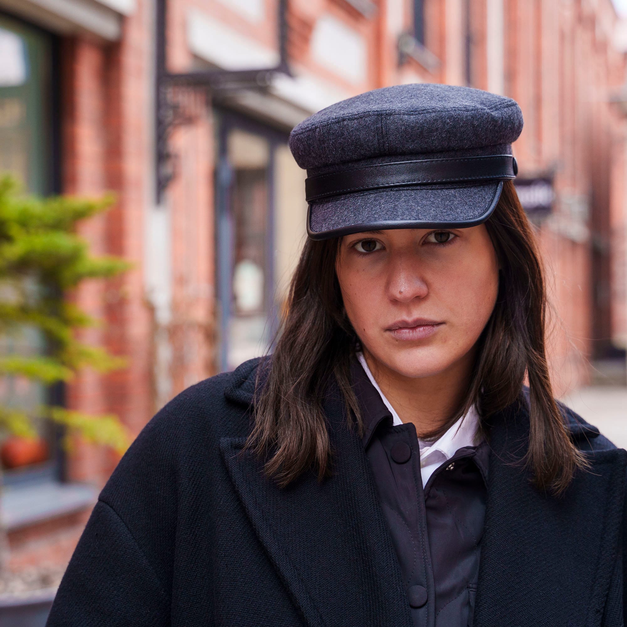 RINGO Wool Crown Leather Strap Peaked Cap Cabbie Chauffeur