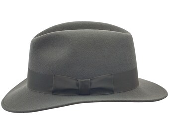 HOLDEN Wool Felt Crushable Fedora Wide Brim Stylish Gangster Dressy 50s Fashion Top Trilby Hat GRAY