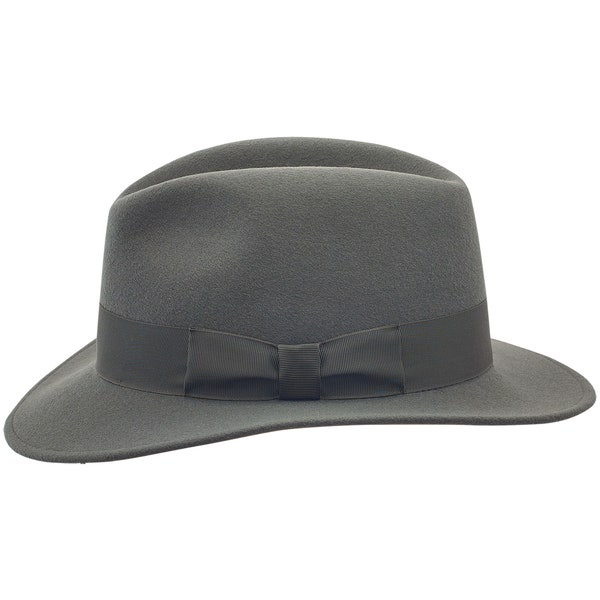 Fedora en feutre de laine déformable à bord large, élégant gangster habillé, haut tendance des années 50, chapeau trilby gris