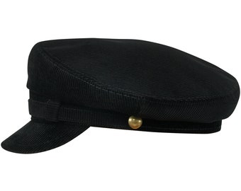 Corduroy Cotton Breton Liverpool Mod Hat Greek Fisherman Sixties 60s Indie Retro Spring Fall Urban Beatnik Peaked Cap BLACK