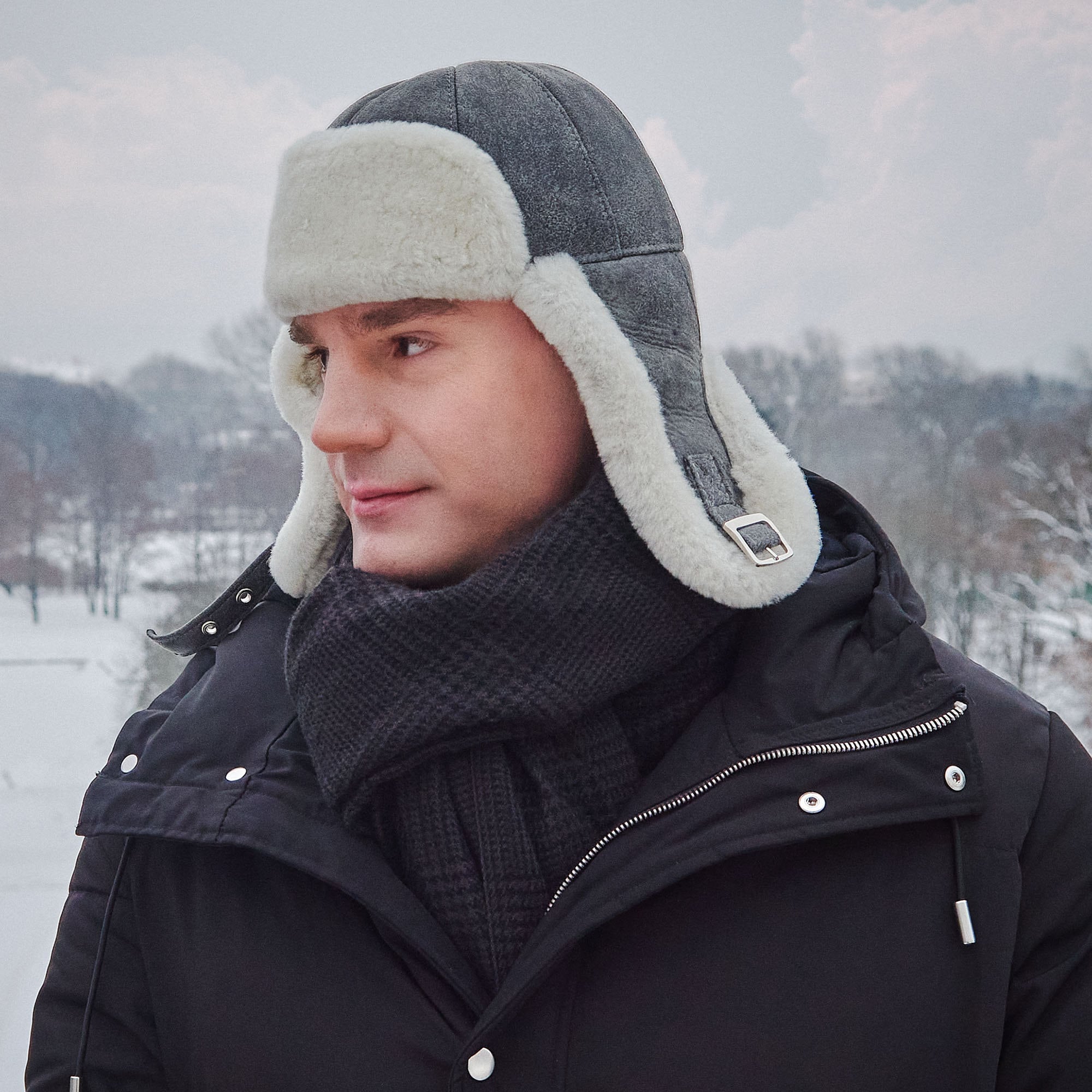 FARGO Shearling Trapper Cap Genuine Leather Aviator Chapka Pilot