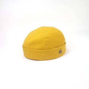 SALE-DOCKER Panama Cotton-Beanie Cap Soft Breathable Dock Hat Sailor Leon Style Longshoreman Spring Summer Watch Cap Above Ear Fit YELLOW