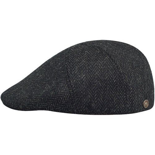 IVY FIVE Genuine Scottish Harris Tweed Pure Wool English 5 Panels Flat Cap Quilted Padded Lining Chequered Plaid Tartan Sixpence BLACK-gRAY