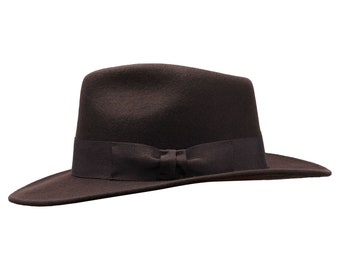 Fedora en feutre de laine en forme de larme à bords larges élégant gangster habillé des années 50, haut tendance, chapeau trilby, marron