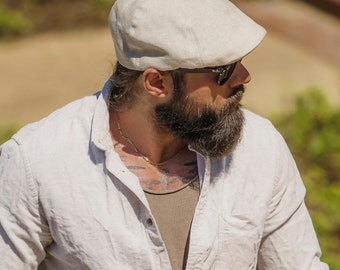 RUSTY Linen Duckbill Mens Summer Flat Cap Cabbie  Driving Bicycle  Dai Duffer Bunnet Cheese-Cutter Jeff Scally Joao BEIGE