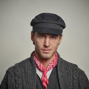 TRAWLER Cotton Breton Fisherman Cap Sailor Captains Nautical Skipper Seaman Mariner Boatman Airy Lightweight Spring Peaked Resort Hat BLACK