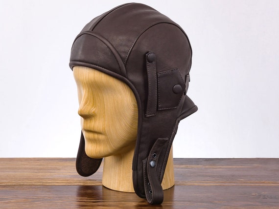 KARELIA Genuine Leather Pilot Aviator Motorcycle Cap Polar Fleece