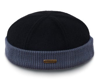 NAVY WATCH Wool Cloth Dock Worker Beanie Stevedore Longshoreman Cap with Ribbing Sailor Trawler Military Leon Docker Skull Hat BLACK-gRAY