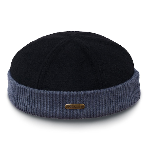 NAVY WATCH Wool Cloth Dock Worker Beanie Stevedore Longshoreman Cap with Ribbing Sailor Trawler Military Leon Docker Skull Hat BLACK-gRAY