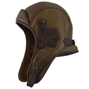 SALE - 56 cm size BARENTS Shearling Leather Aviator Cap Pilot Motorcycle Genuine Warm Winter Lining Steampunk Trapper Chapka Trooper BROWN