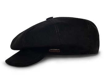 Nikki Oversized Newsboy Cap Black Navy Cashmere Corduroy Huge