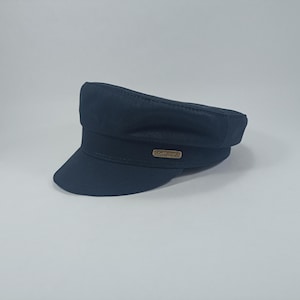 SALE-FIDDLER Cotton-Greek Fisherman Peaked Cap Sailor Boatman Mariner Barge Driver Milkman Tevia Cabby Urban Walking Camper Sun Summer BLACK