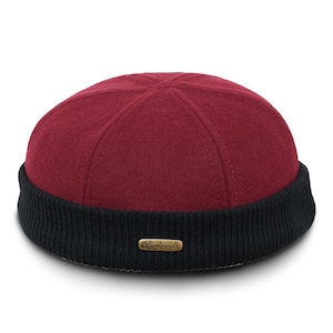 NAVY WATCH Wool Cloth Dock Worker Beanie Stevedore Longshoreman Cap with Ribbing Sailor Trawler Leon Docker Winter Sock Skull Hat RED-bLACK