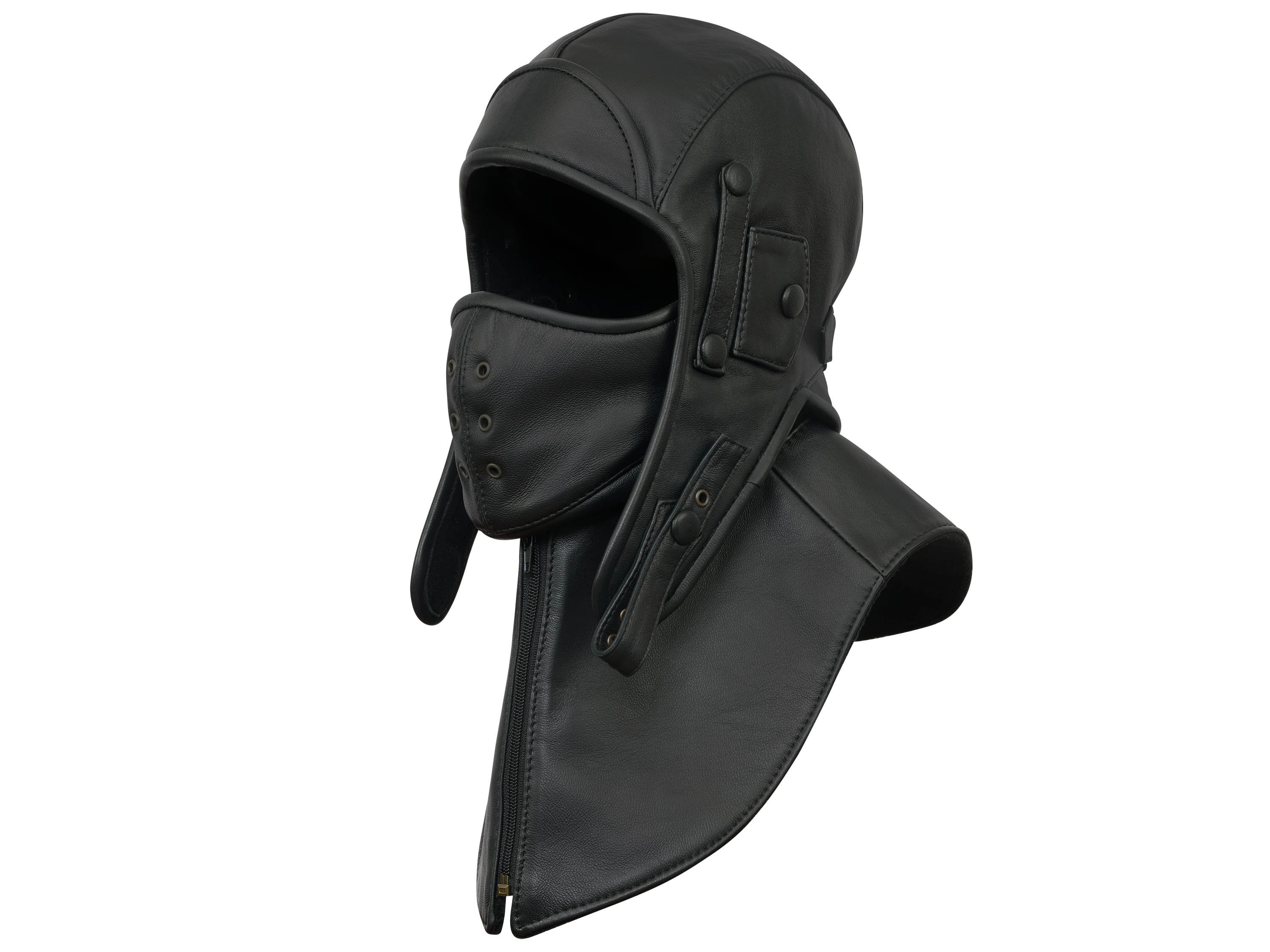 SIBERIA Genuine Leather Pilot Aviator Motorcycle Cap Polar