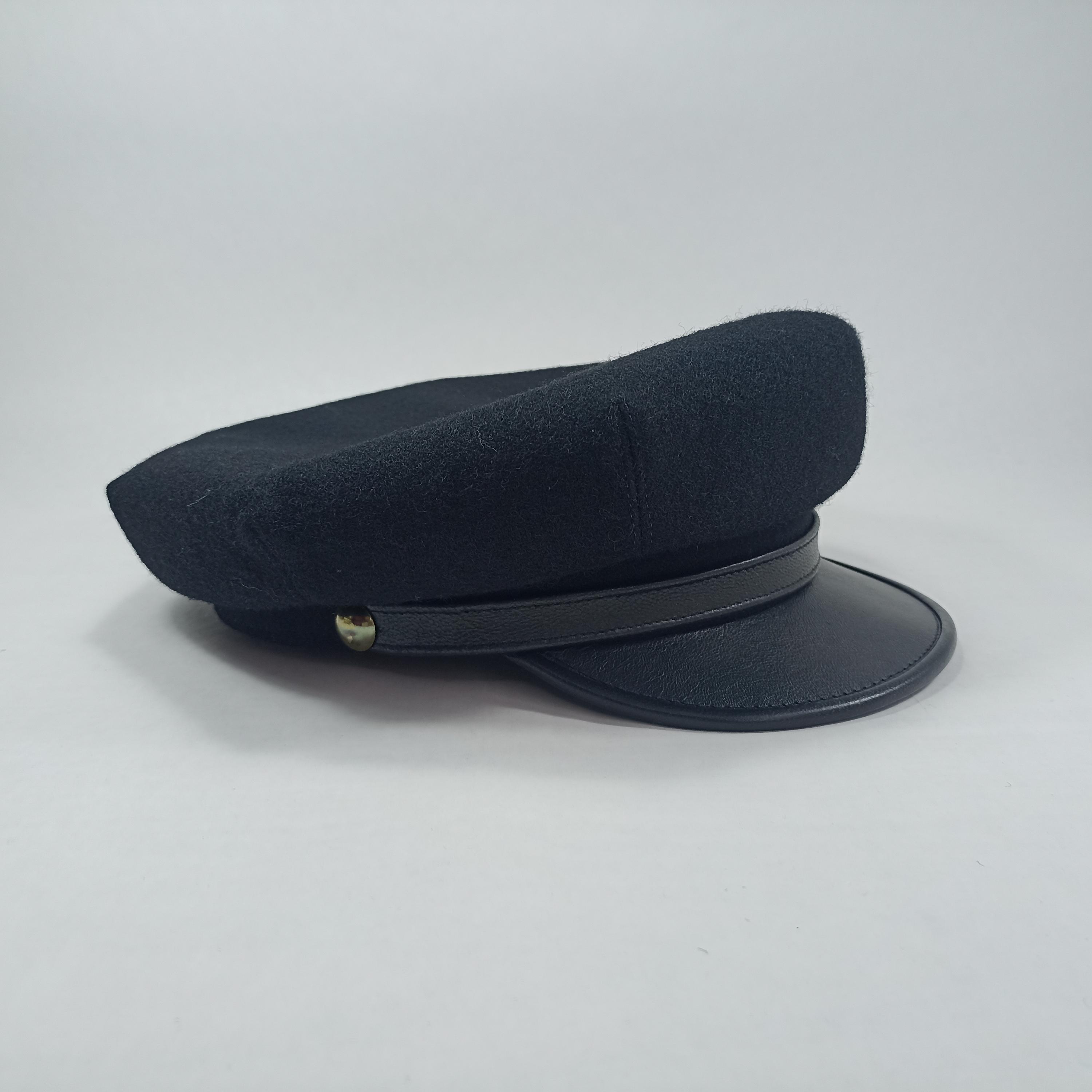 SALE!-MOTO 64cm Motorcycle Biker Peaked Cap Wool Cloth Leather