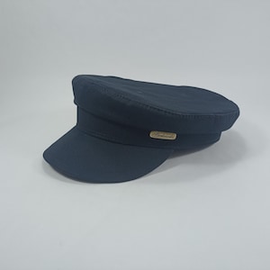 SALE-TRAWLER Cotton-Breton Fisherman Cap Sailor Captains Nautical Skipper Seaman Mariner Boatman Airy Lightweight Spring Summer Peaked BLACK