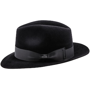 MOSCA Rabbit Felt Large Brim Fedora Hat Coney Lapin Classic Jazz Boho Mobster Gangster Trilby Formal Fashion Wide Broad Brim BLACK