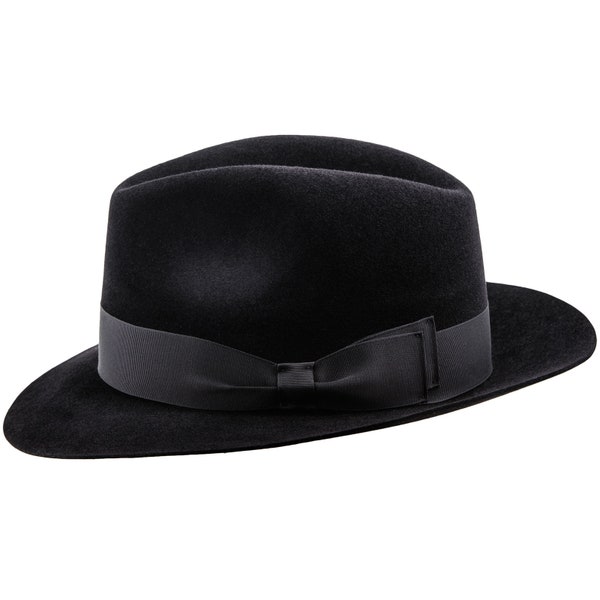 Chapeau Fedora en feutre de lapin MOSCA à large bord Coney Lapin Jazz classique bohème gangster gangster trilby mode formelle bord large noir