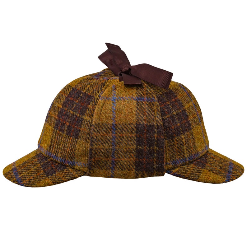 Steampunk Hats | Top Hats | Bowler     DEERSTALKER Genuine Scottish Harris Tweed Pure Wool Trooper Cap Hunting Trapper Deer Hunter 6 Panels Earflap Plaid Tartan Check YELLOW  AT vintagedancer.com
