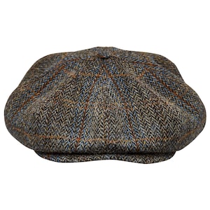 PEAKY Genuine Scottish Harris Tweed 8 Panel Newsboy Cap Apple Bandit Hooligan Large Crown Golf Hat Wool BROWN-bLUE image 4