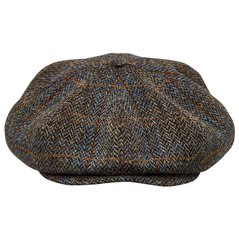 PEAKY Genuine Scottish Harris Tweed 8 Panel Newsboy Cap Apple Bandit Hooligan Large Crown Golf Hat Wool BROWN-bLUE image 4