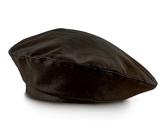 REBEL Leather Artist Bohemian Retro Beret French Style Military Army Boy Scout Reservist Winter Autumn Skin Large Beatnik Hat BROWN