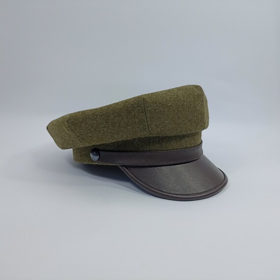 SALE!-MOTO 54cm Motorcycle Biker Peaked Cap Wool Cloth Leather - Main Image