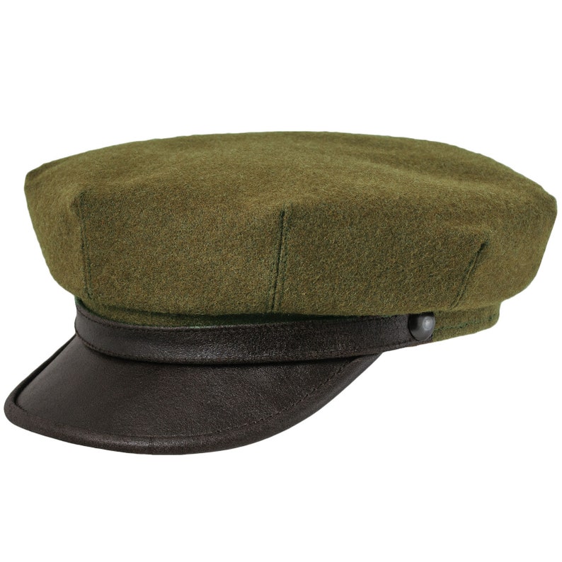 1960s Men’s Hats History, Styles, Trends     MOTO Motorcycle Biker Peaked Cap Wool Cloth Leather Brim Vintage Riding Harley Chopper Cruiser Wild One Marlon Moto Retro Hat GREEN-BROWN  AT vintagedancer.com