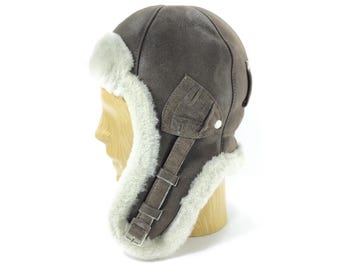 SALE BOMBER 61cm Leather Trapper Cap brown Shearling Winter Chapka Ushanka Pilot Genuine Earflap Trooper Sherpa Russian Soviet Warm Ear Tabs