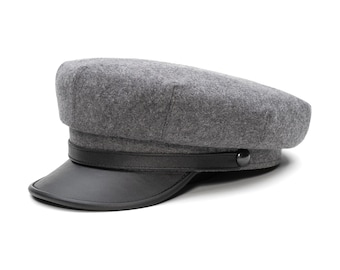 MOTO Motorcycle Biker Peaked Cap Wool Cloth Leather Brim Riding