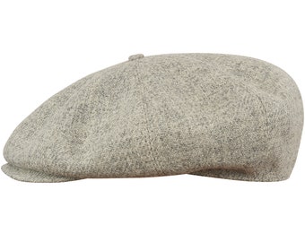 PEAKY véritable tweed Harris écossais 8 panneaux casquette gavroche boulanger garçon pomme bandit voyou chapeau de golf laine grande couronne GRIS clair