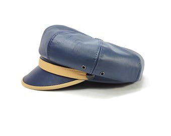 SALE HARLEY 58cm Leather Vintage Motorcycle Cap navy blue Natural Peaked Retro Motorcycle Cap Rockabilly Punk Style Biker Chopper Cruiser