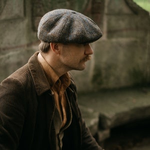 PEAKY Genuine Scottish Harris Tweed 8 Panel Newsboy Cap Apple Bandit Hooligan Large Crown Golf Hat Wool BROWN-bLUE image 7