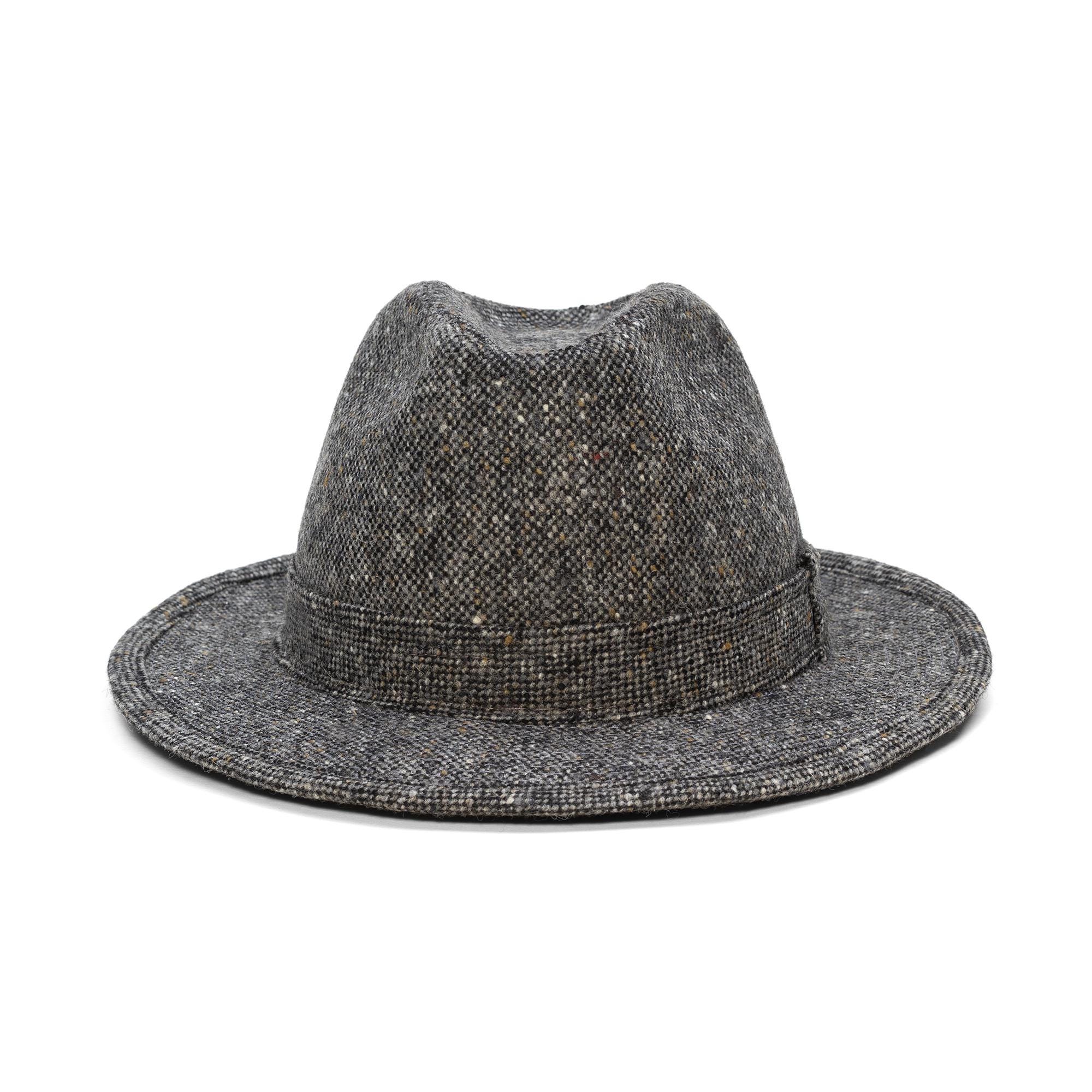 STRIDER Donegal Tweed Fedora Basalt Cliff Wide Brim Walking Hat Irish ...