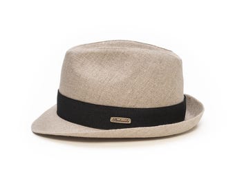 FOLK Linen Cloth Trilby Short Brim Hat Sun Protection Removable Band Beach Festival Resort Summer Vacation Air Lightweight Spring Jaz BEIGE