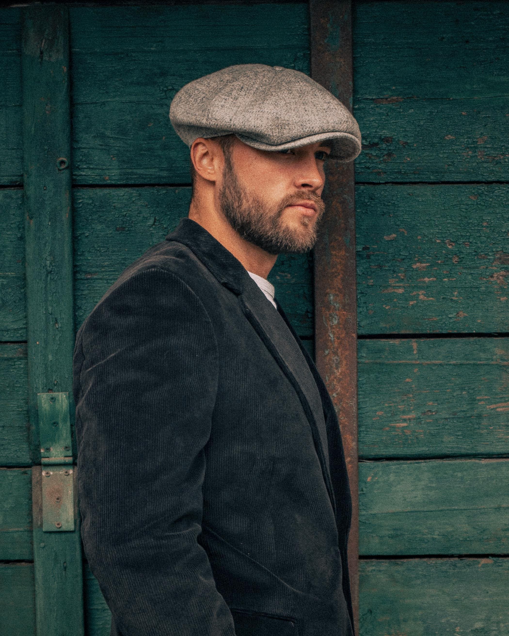 Casquette Plate Tweed Noir Homme - Béret Peaky Blinders Style Vintage Réglable 56-61 Cm