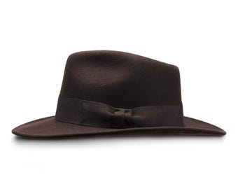 INDIANA Wool Felt Warm Teardrop Fedora Wide Brim Stylish Gangster Dressy 50s Fashion Top Classic Elegant Trilby Mens Winter Fall Hat BROWN