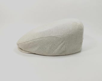 SALE DERBY 60cm Linen Flat Cap beige Breathable Mesh Lining Summer Spring Vented Sun Protection Beach Festival Hat Bunnet English Dai Jeff