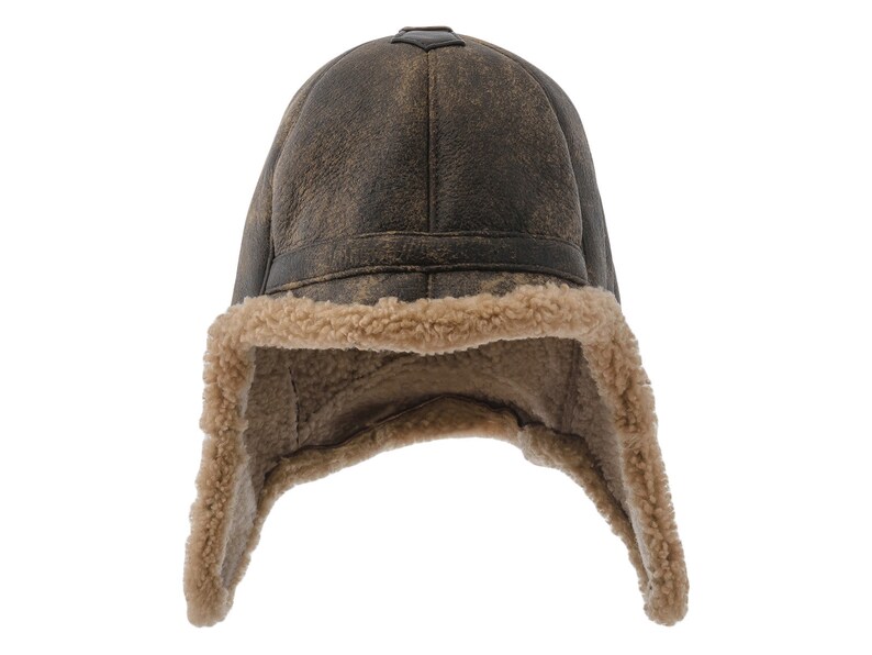 BALOO Shearling Leather Trapper Cap Warm Genuine Winter Bomber Aviator Chapka Ushanka Pilot Earflap Trooper Sherpa Russian Ear Tabs Hat