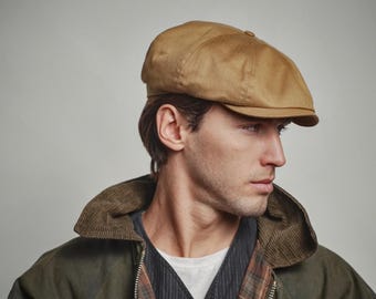 SALE SHELBY 56 cm gewachste Baumwolle Schiebermütze beige 8 Panels Apfel Bandit Hooligan Efeu Retro Gangster Sommer Frühling Leicht
