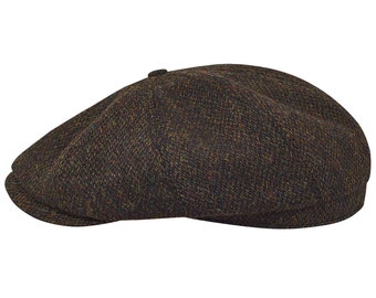 Harris Tweed Genuine Scottish 8 Panels Newsboy Peaky Cap Applejack Bandit Hooligan Gangster Wool Hat BLACK - YELLOW