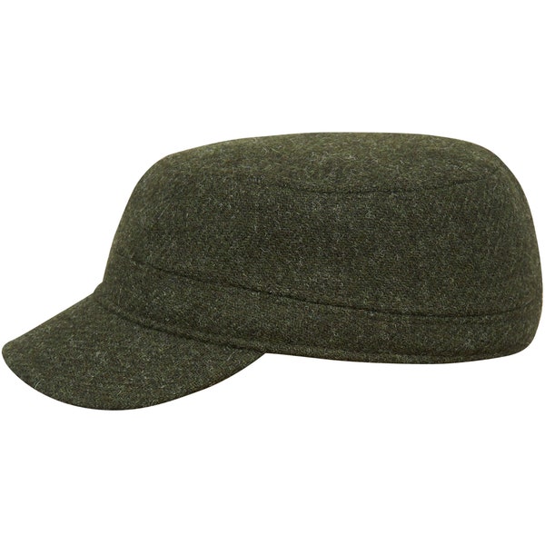 BIG PIKE Genuine Scottish Harris Tweed Pure Wool Patrol Autumn Cap Baseball Trucker Hunting Military Ranger Jockey Duty Cadet Peaked GREEN