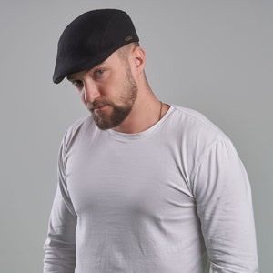 GECKO Linen Summer Flat Cap English Jeff Bunnet Summer Spring  Breathable Vented Sun Protection Resort Beach Hat BLACK