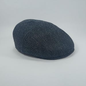 SALE!-IVY FIVE 56cm Genuine Scottish Harris Tweed Pure Wool English 5 Panels Flat Cap with Warm Quilted Padded Lining quered BLaCK-GRaY