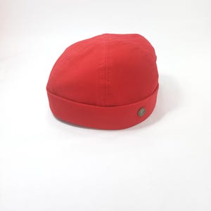 SALE-DOCKER Panama Cotton-Beanie Cap Soft Breathable Dock Hat Sailor Leon Style Longshoreman Spring Summer Watch Cap Above Ear Fit RED