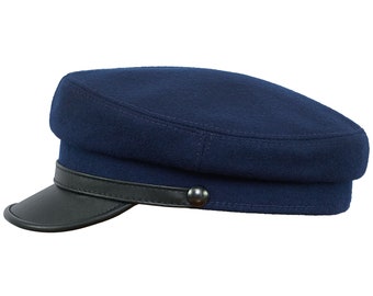 MACIEJOWKA MODÈLE 4 Couronne en laine Visière en cuir Casquette à visière traditionnelle polonaise Pêcheur grec Capitaines bretons Marin Violoniste marin BLEU-NOIR