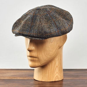 PEAKY Genuine Scottish Harris Tweed 8 Panel Newsboy Cap Apple Bandit Hooligan Large Crown Golf Hat Wool BROWN-bLUE image 9